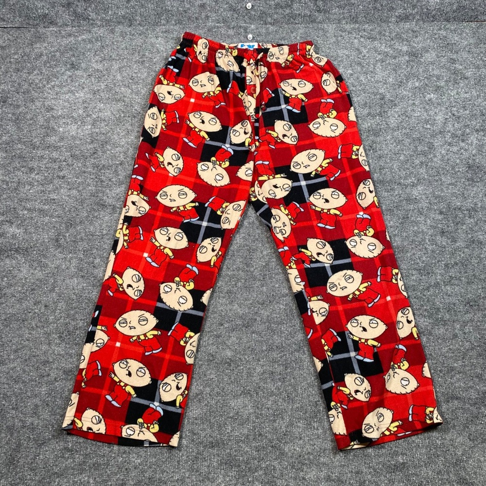 Family Guy Stewie Griffin Red Plaid Pajama Pants Mens Small Fleece Loungewear